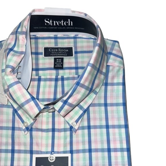 Club Room Men's White Button Up Dress Shirt w/ Multi-Color Plaid Print Size 18.5 - Picture 2 of 3